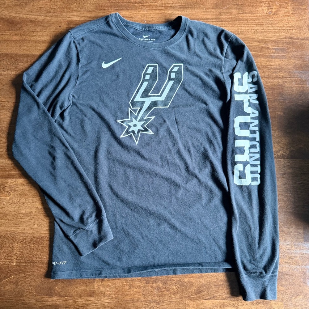 Nike San Antonio Spurs Long Sleeve Shirt Mens Large Black Dri-FIT NBA Basketball